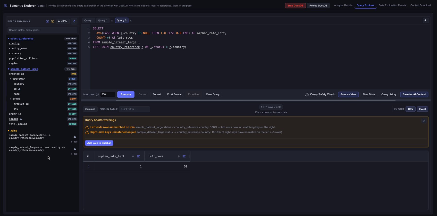 Query health warnings