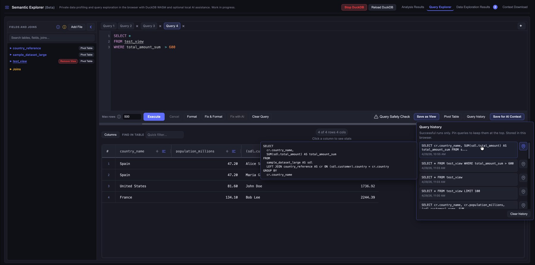 Query history and save for AI Context